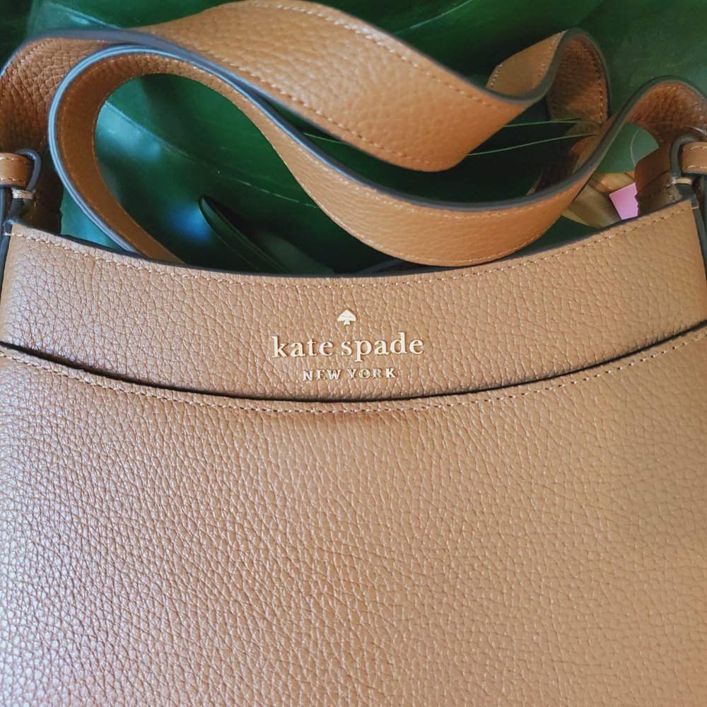 Kate Spade Leila North South Top Zip Crossbody Warm Ginger Bread Pebbled Leather - Picture 5 of 8